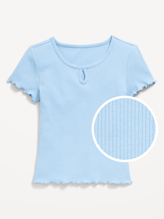 Short-Sleeve Keyhole Cutout Lettuce-Edge Top for Girls