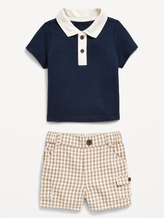 Little Navy Organic-Cotton Polo Shirt and Shorts Set for Baby
