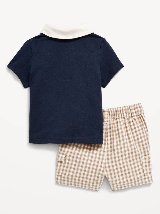 Little Navy Organic-Cotton Polo Shirt and Shorts Set for Baby