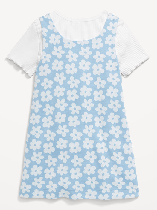 Sleeveless Pocket Dress and T-Shirt Set for Toddler Girls