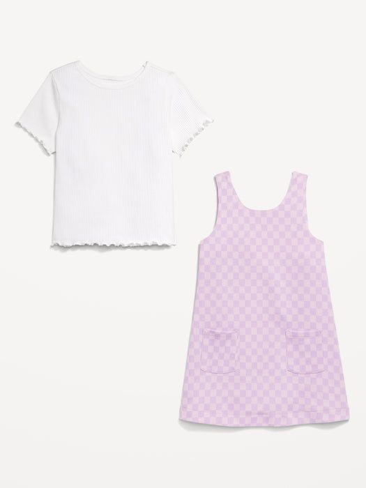 Sleeveless Pocket Dress and T-Shirt Set for Toddler Girls