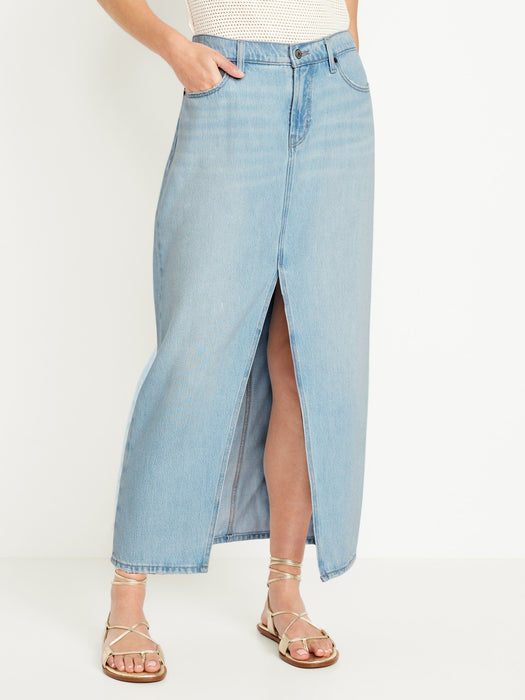 Mid-Rise Jean Maxi Skirt