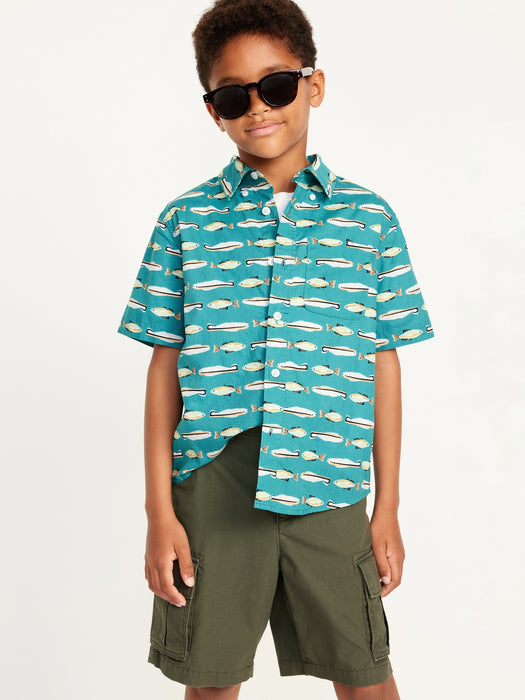 Short-Sleeve Printed Poplin Shirt for Boys