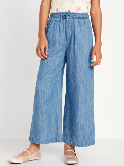 Loose Drawstring Chambray Pants for Girls