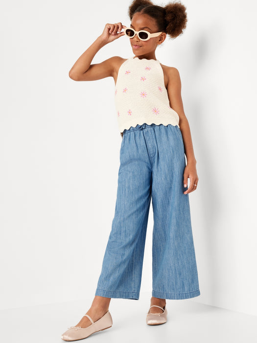 Loose Drawstring Chambray Pants for Girls