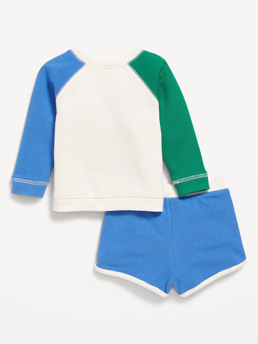 Crew-Neck Graphic Sweatshirt and Shorts Set for Baby