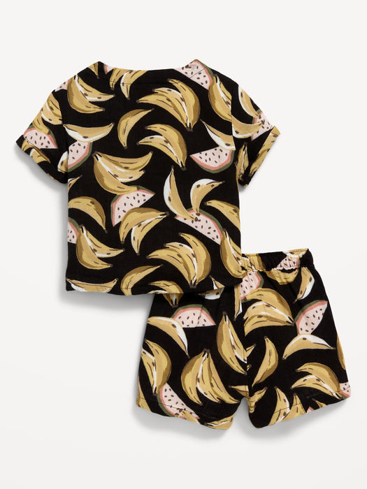Printed Double-Weave Henley Top and Shorts Set for Baby
