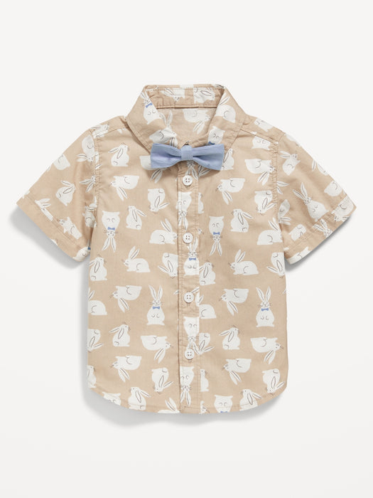 Printed Poplin Shirt & Bow-Tie Set for Baby