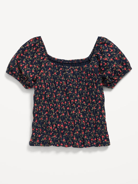 Puff-Sleeve Smocked Top for Girls