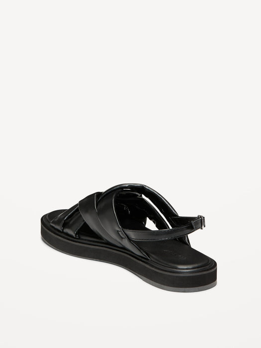 Puffy Cross-Strap Flatform Sandals