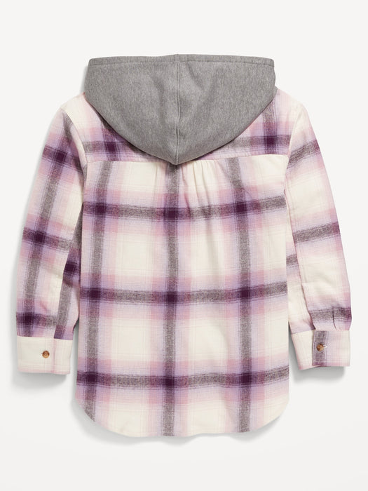 Long-Sleeve Hooded Flannel Shirt for Girls