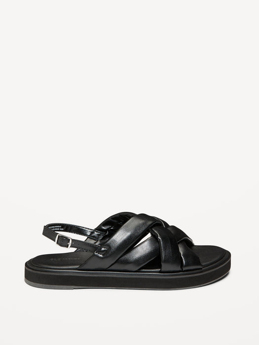 Puffy Cross-Strap Flatform Sandals