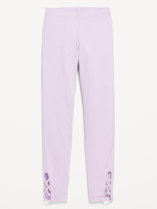 Built-In Tough Full-Length Lattice-Hem Leggings for Girls