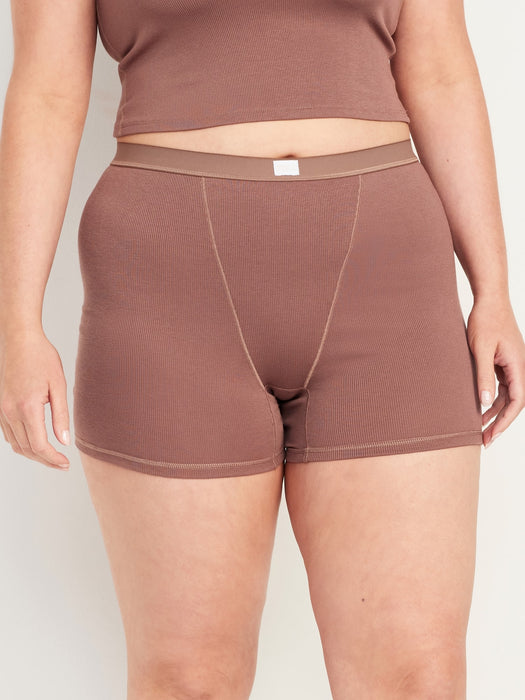 High-Waisted Rib-Knit Boyshort Boxer Briefs -- 3-inch inseam