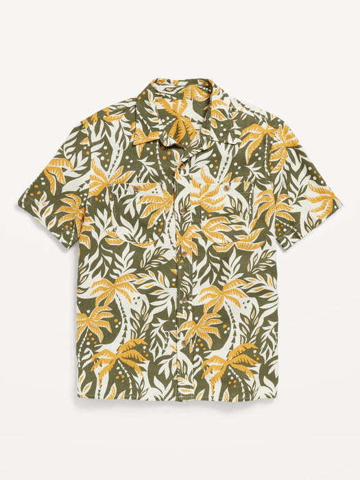 Printed Short-Sleeve Linen-Blend Pocket Shirt for Boys
