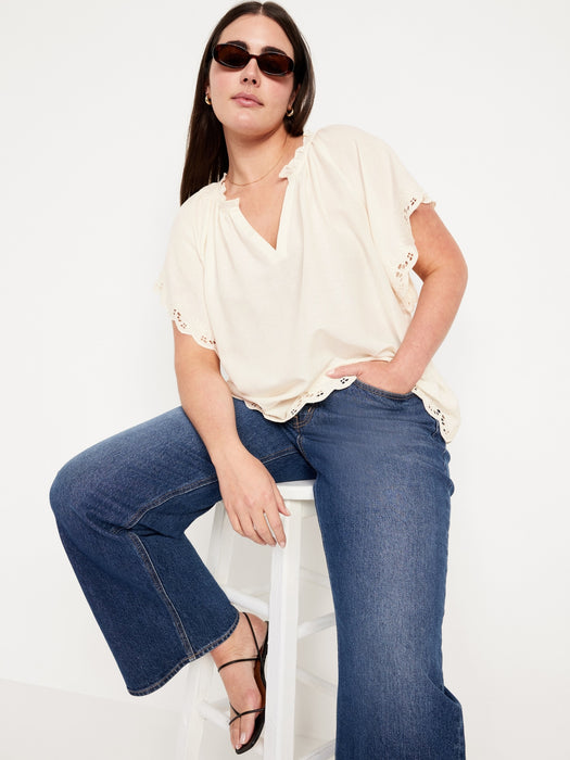 Split-Neck Eyelet Top