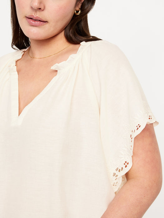 Split-Neck Eyelet Top