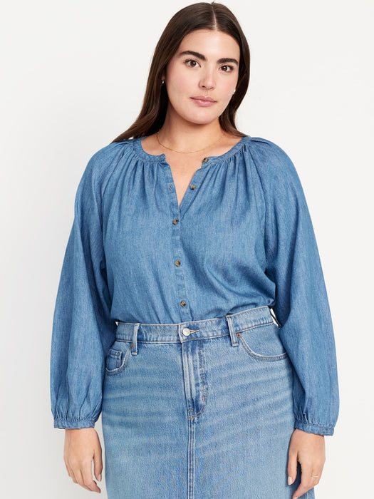 Split-Neck Button-Down Top