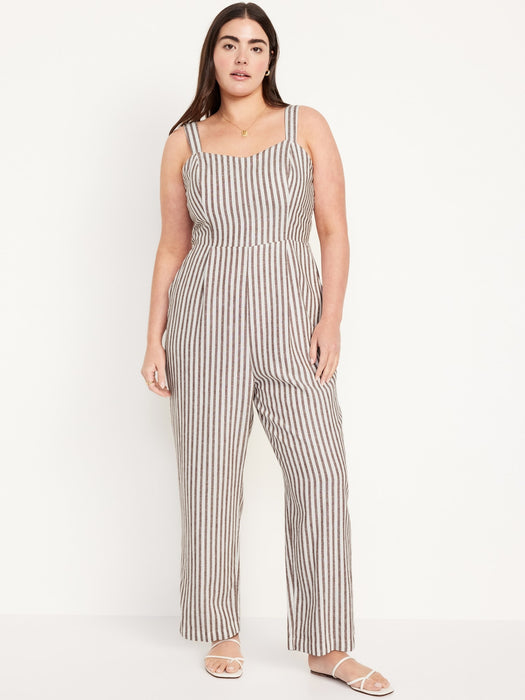 Fit & Flare Linen-Blend Jumpsuit