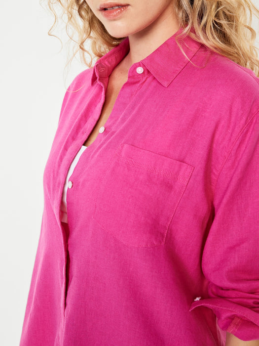 Linen-Blend Button-Down Boyfriend Shirt