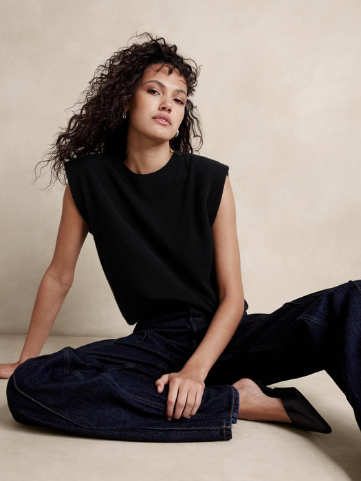 Cashmere Padded-Shoulder Top