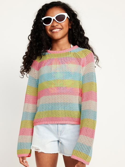 Striped Crochet-Knit Sweater for Girls