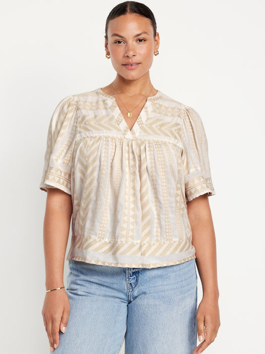 Split-Neck Textured Top