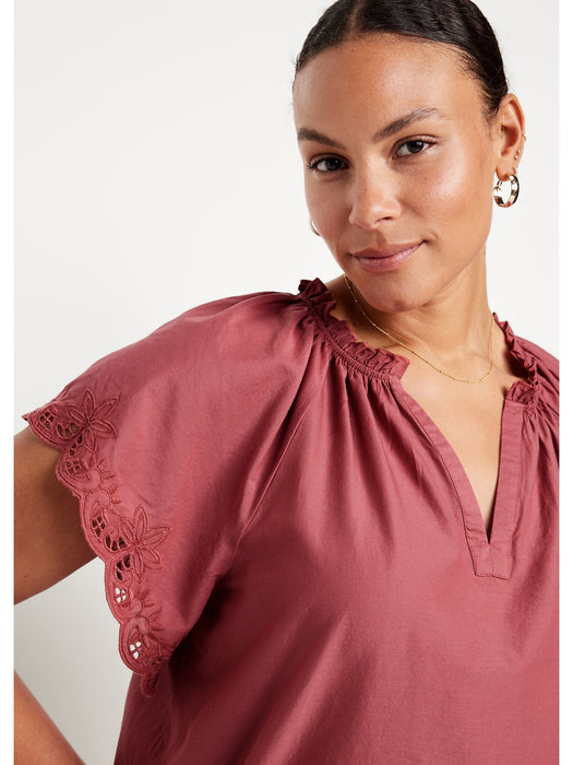 Embroidered Split-Neck Top