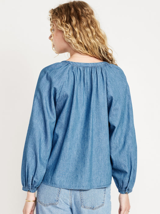 Split-Neck Button-Down Top