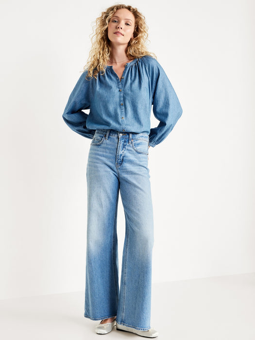 Split-Neck Button-Down Top