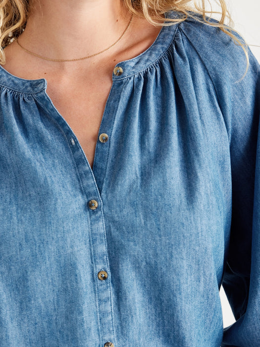 Split-Neck Button-Down Top