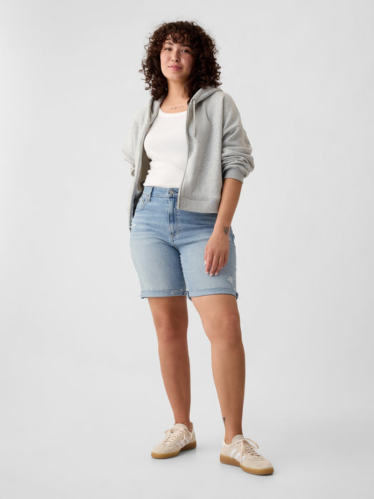 9" High Rise Denim Bermuda Shorts