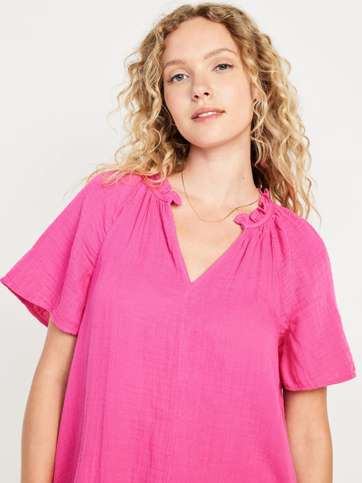 Crinkle Gauze Mini Swing Dress