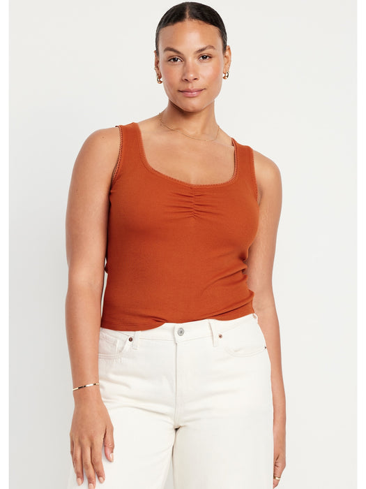 Cinched Rib-Knit Crop Tank Top