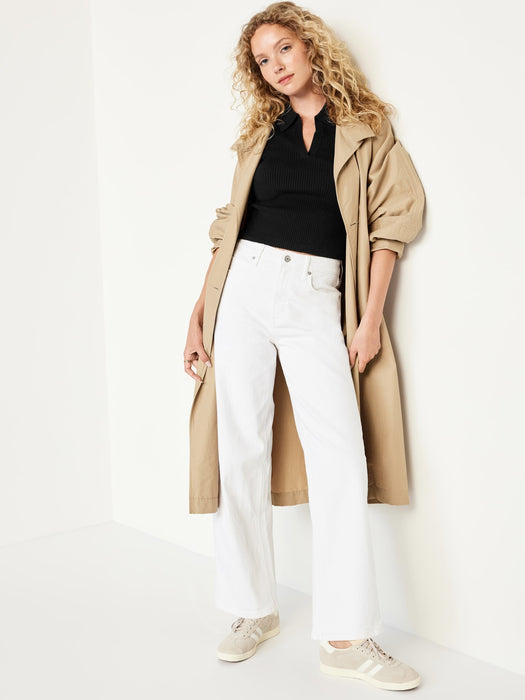 Rib-Knit Crop Polo Sweater