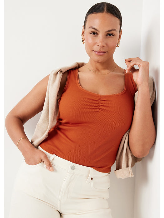 Cinched Rib-Knit Crop Tank Top