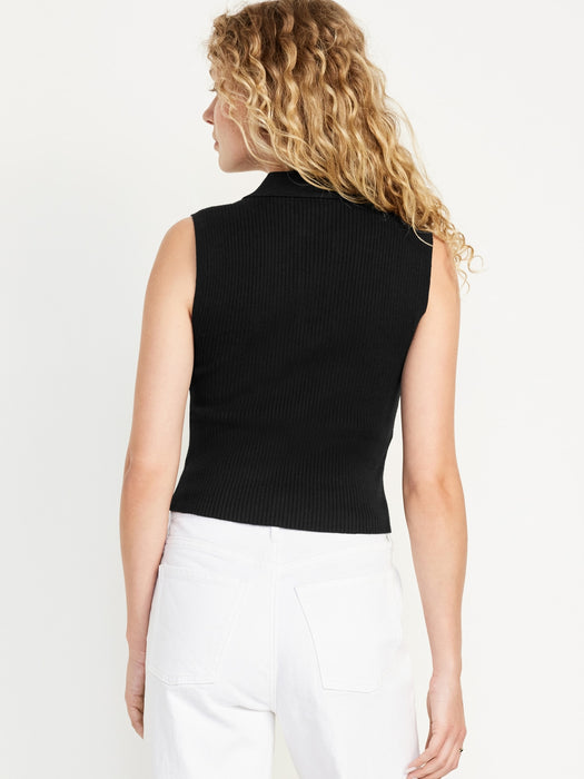 Rib-Knit Crop Polo Sweater