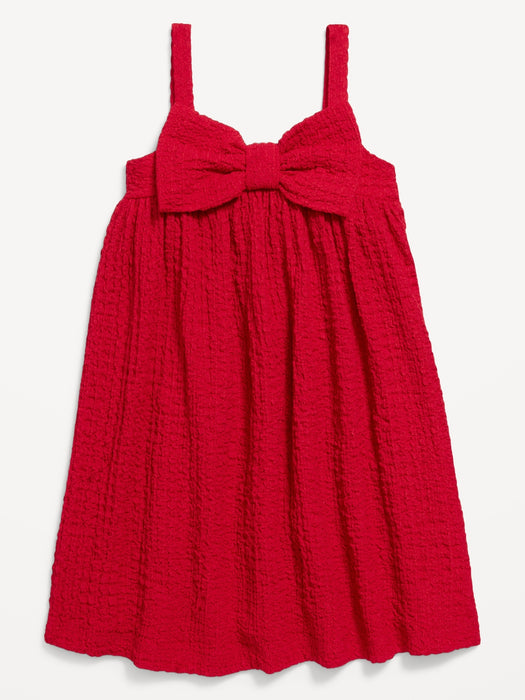 Sleeveless Textured Bow-Tie Dress for Toddler Girls
