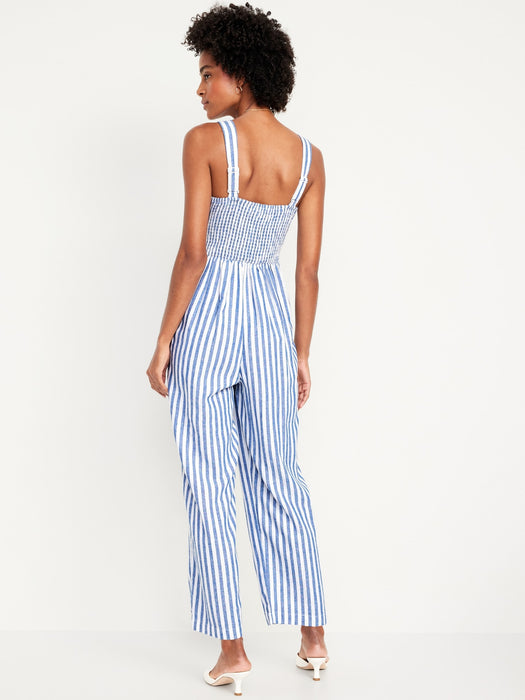 Fit & Flare Linen-Blend Jumpsuit