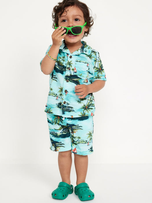 Printed Loop-Terry Shirt and Shorts Set for Toddler Boys