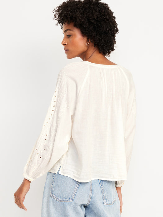 Split-Neck Button-Down Top