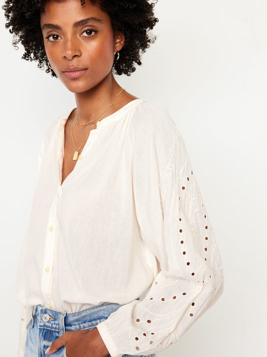 Split-Neck Button-Down Top