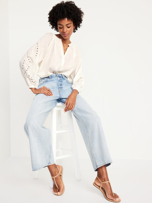 Split-Neck Button-Down Top