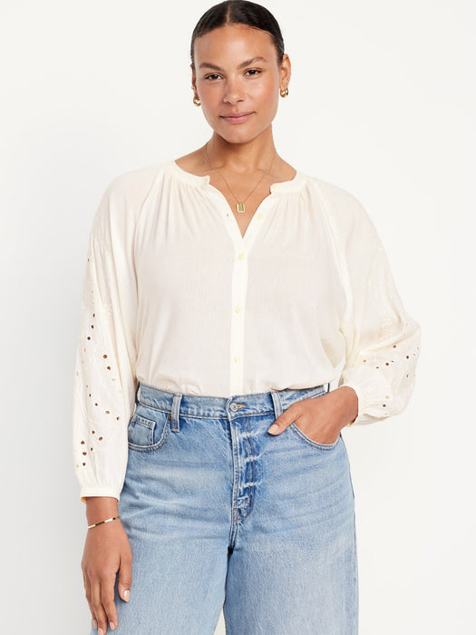 Split-Neck Button-Down Top