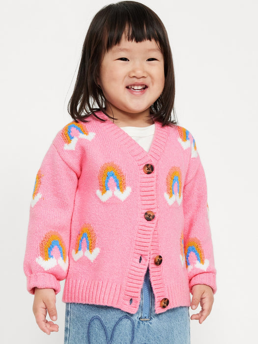 Printed Button-Front Cardigan Sweater for Toddler Girls