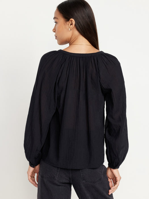 Split-Neck Crinkle Gauze Top