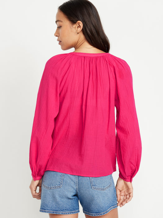 Split-Neck Crinkle Gauze Top