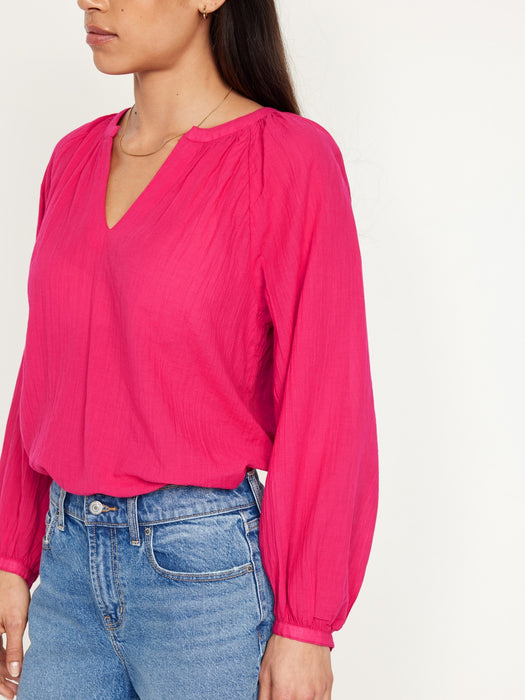 Split-Neck Crinkle Gauze Top