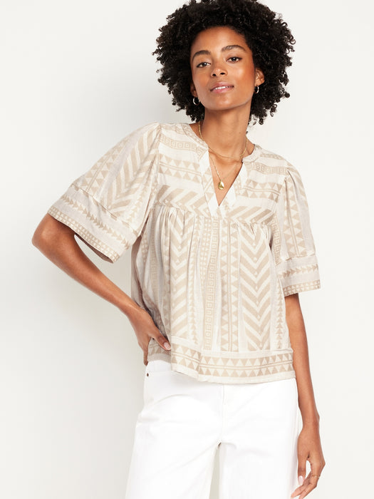 Split-Neck Textured Top