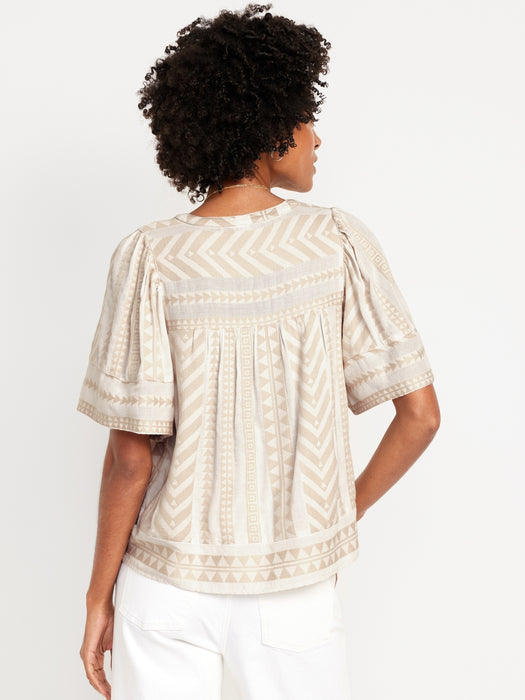 Split-Neck Textured Top